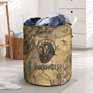 Montu Laundry Basket Falcon Head War God Ancient Egyptian Map Feathers and Sun Disk