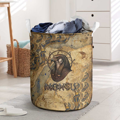 Montu Laundry Basket Falcon Head War God Ancient Egyptian Map Feathers and Sun Disk