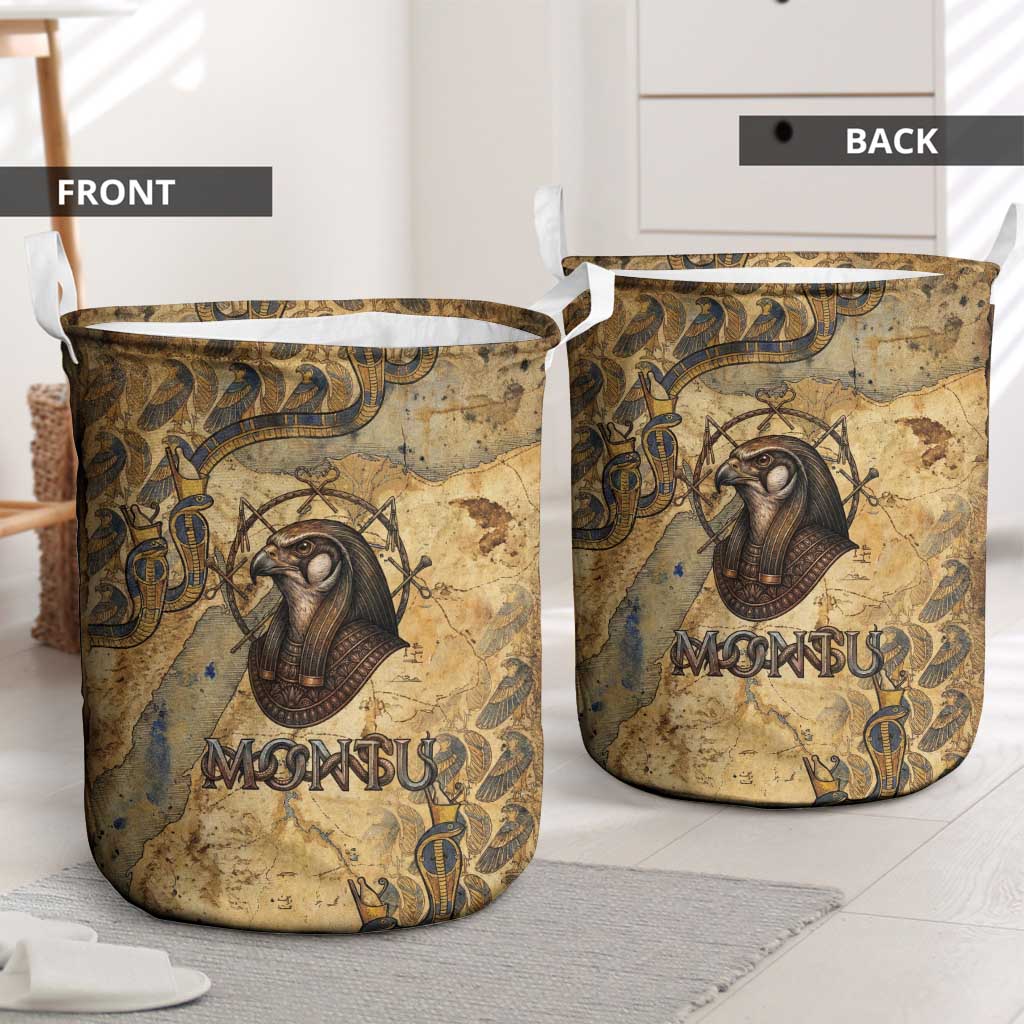 Montu Laundry Basket Falcon Head War God Ancient Egyptian Map Feathers and Sun Disk