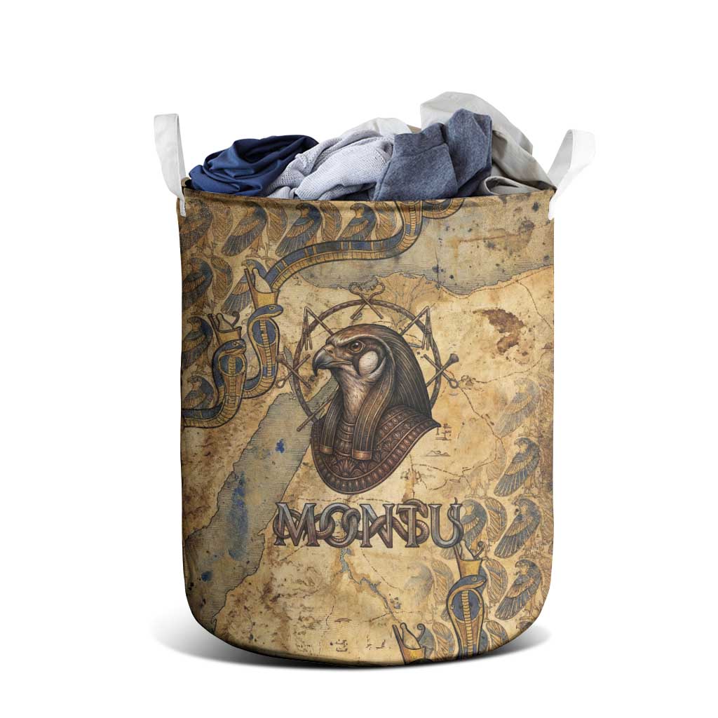 Montu Laundry Basket Falcon Head War God Ancient Egyptian Map Feathers and Sun Disk
