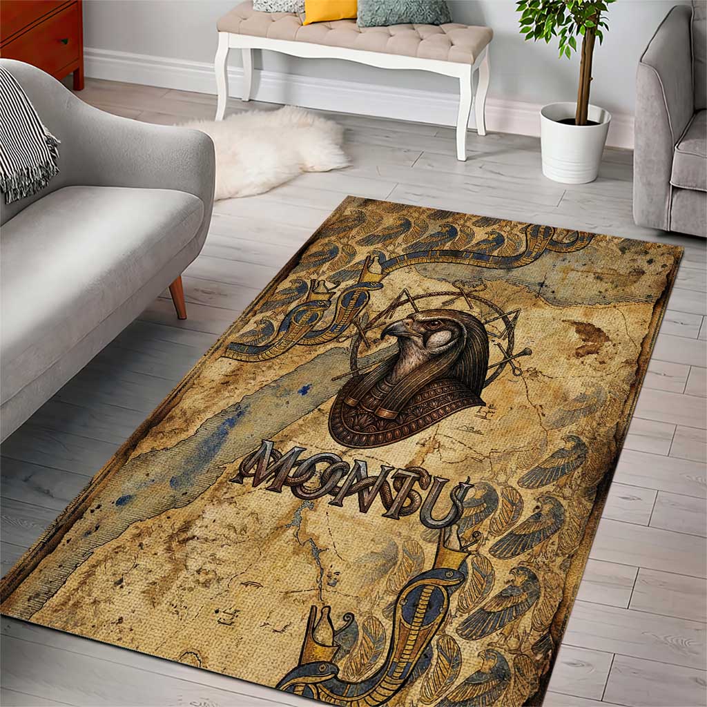 Montu Area Rug Falcon Head War God Ancient Egyptian Map Feathers and Sun Disk