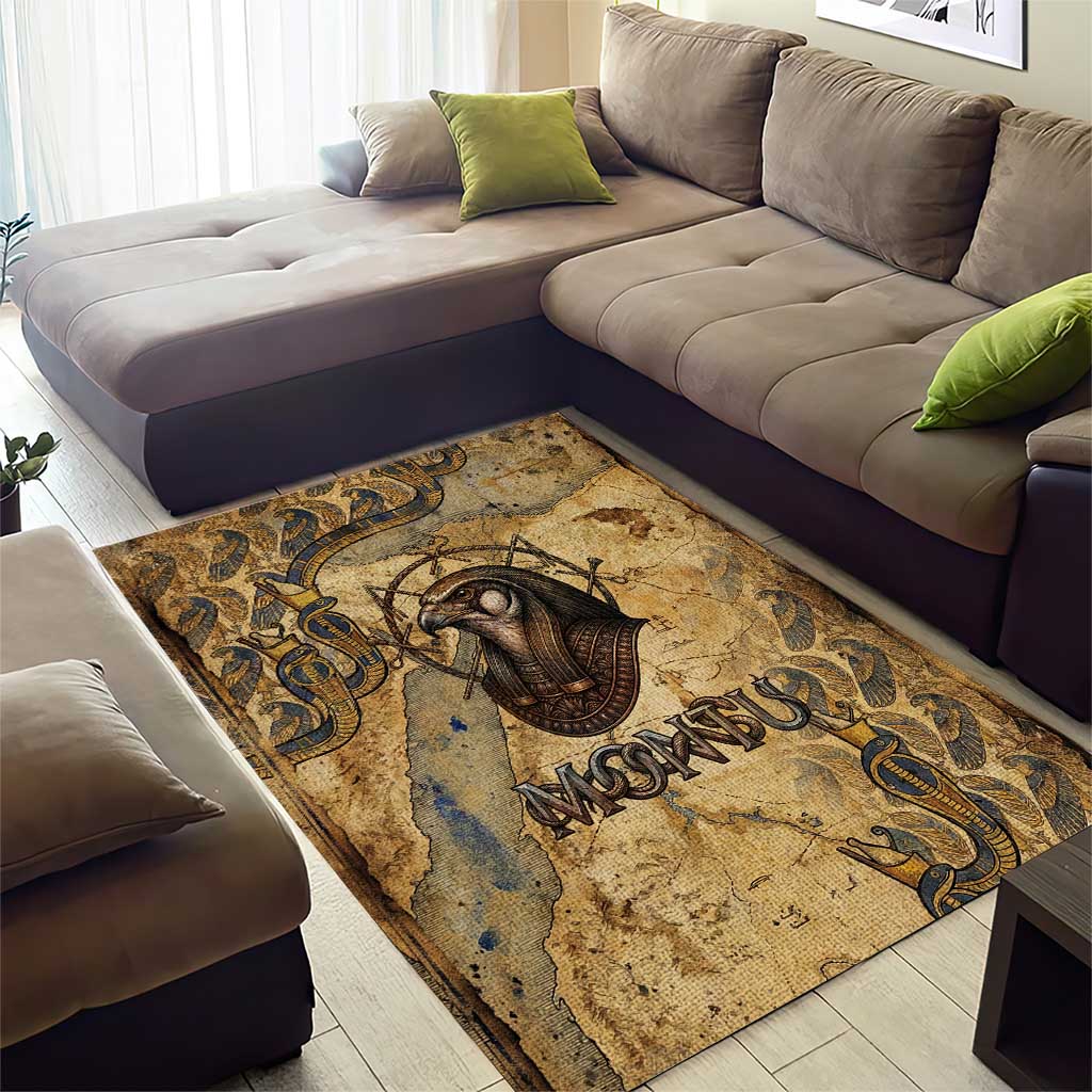 Montu Area Rug Falcon Head War God Ancient Egyptian Map Feathers and Sun Disk