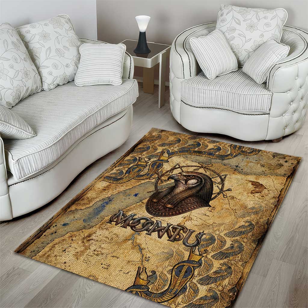 Montu Area Rug Falcon Head War God Ancient Egyptian Map Feathers and Sun Disk