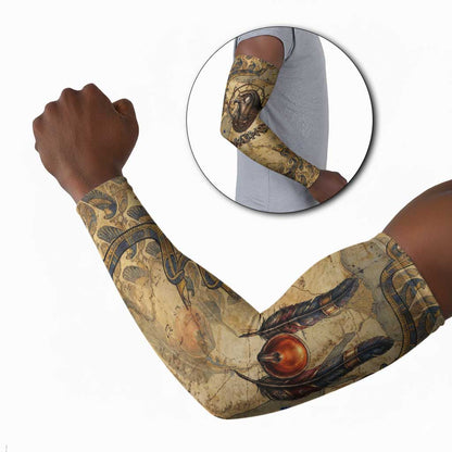Montu Arm Sleeves Falcon Head War God Ancient Egyptian Map Feathers and Sun Disk