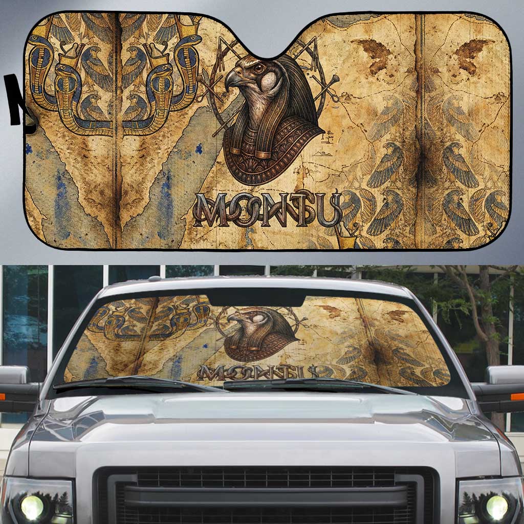 Montu Auto Sun Shade Falcon Head War God Ancient Egyptian Map Feathers and Sun Disk