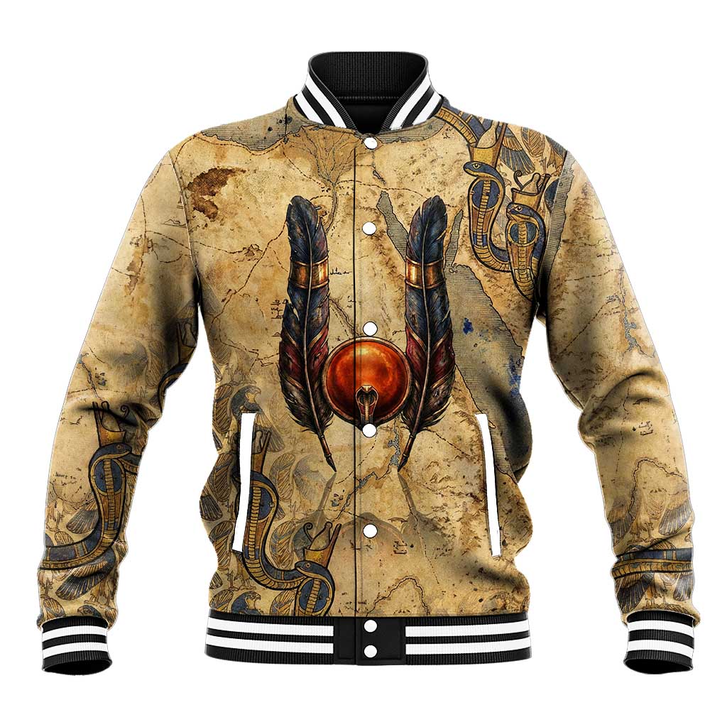 Montu Baseball Jacket Falcon Head War God Ancient Egyptian Map Feathers and Sun Disk