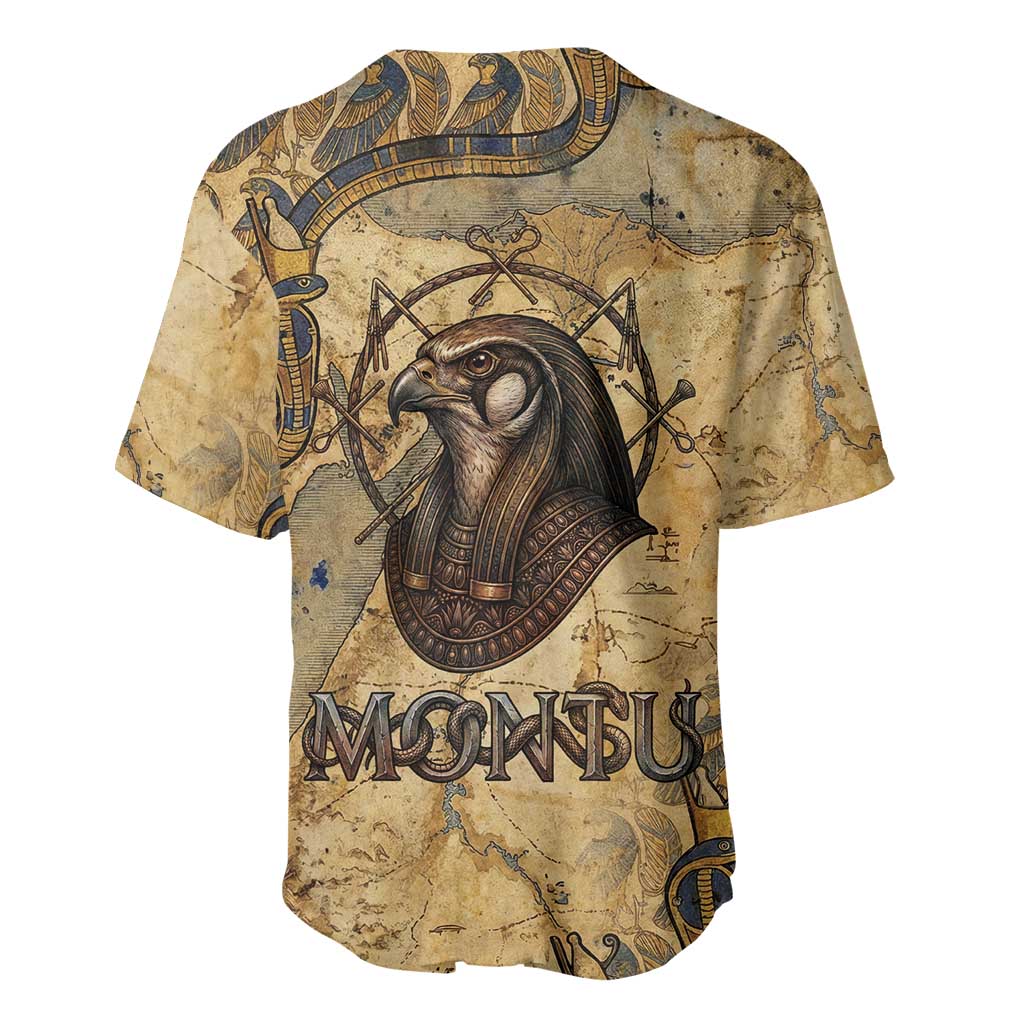 Montu Baseball Jersey Falcon Head War God Ancient Egyptian Map Feathers and Sun Disk