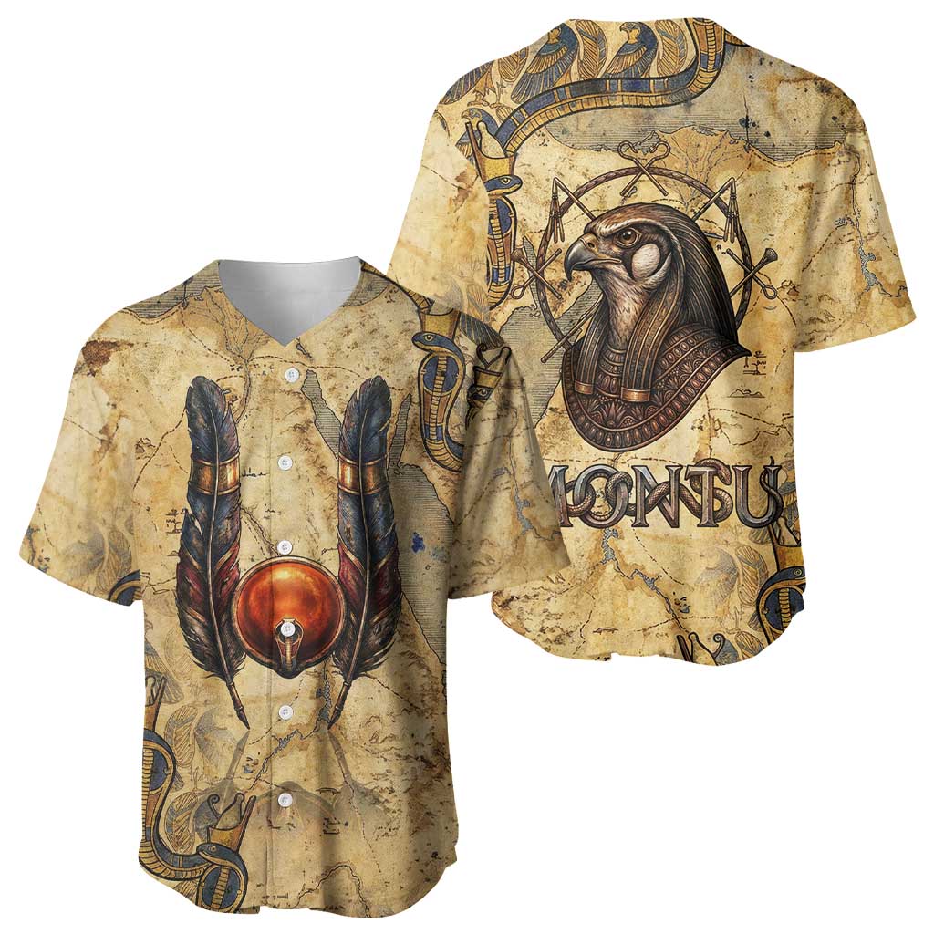 Montu Baseball Jersey Falcon Head War God Ancient Egyptian Map Feathers and Sun Disk