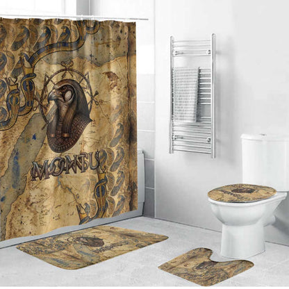 Montu Bathroom Set Falcon Head War God Ancient Egyptian Map Feathers and Sun Disk