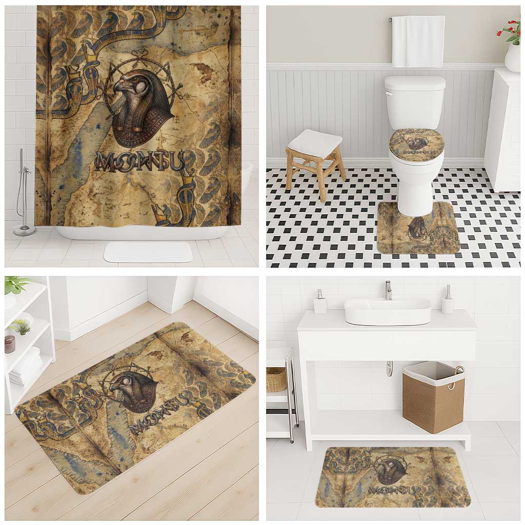 Montu Bathroom Set Falcon Head War God Ancient Egyptian Map Feathers and Sun Disk