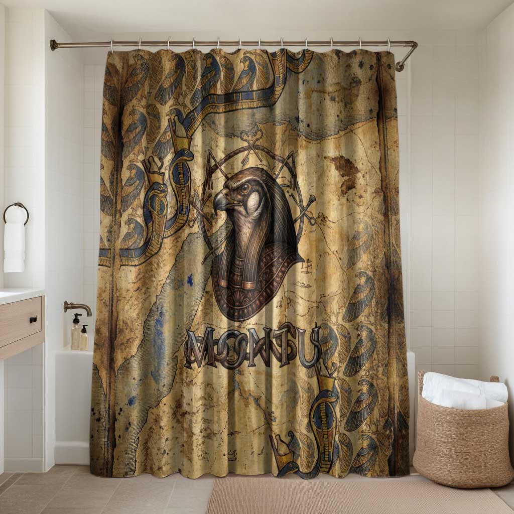 Montu Bathroom Set Falcon Head War God Ancient Egyptian Map Feathers and Sun Disk