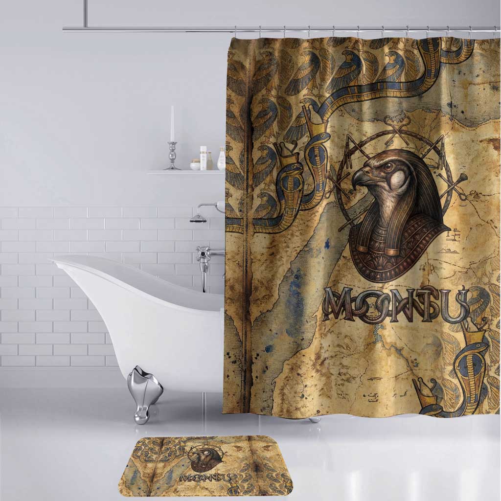 Montu Bathroom Set Falcon Head War God Ancient Egyptian Map Feathers and Sun Disk