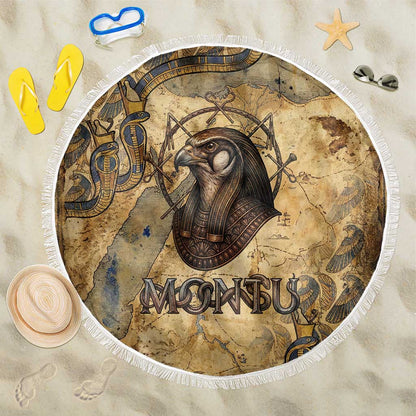 Montu Beach Blanket Falcon Head War God Ancient Egyptian Map Feathers and Sun Disk