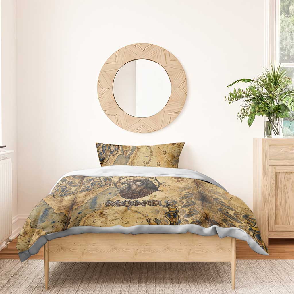 Montu Bedding Set Falcon Head War God Ancient Egyptian Map Feathers and Sun Disk