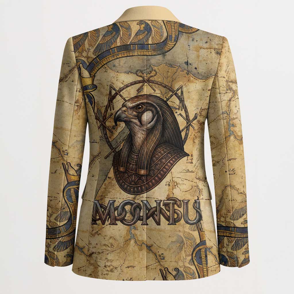 Montu Blazer Falcon Head War God Ancient Egyptian Map Feathers and Sun Disk