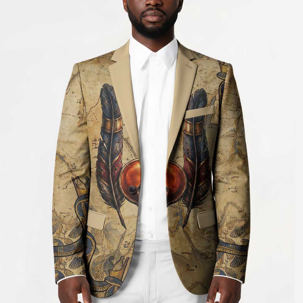 Montu Blazer Falcon Head War God Ancient Egyptian Map Feathers and Sun Disk