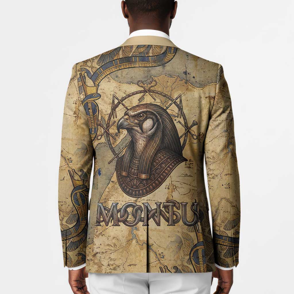 Montu Blazer Falcon Head War God Ancient Egyptian Map Feathers and Sun Disk