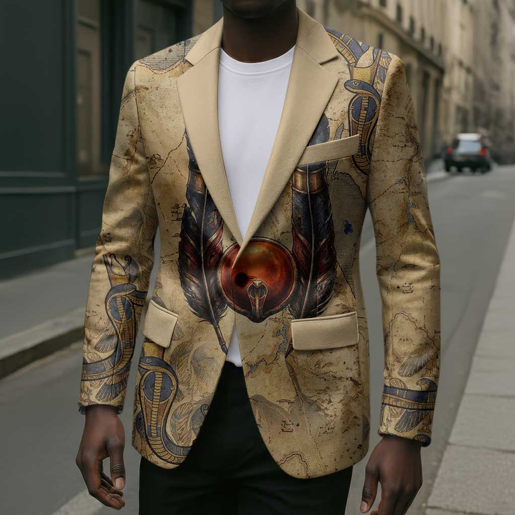 Montu Blazer Falcon Head War God Ancient Egyptian Map Feathers and Sun Disk