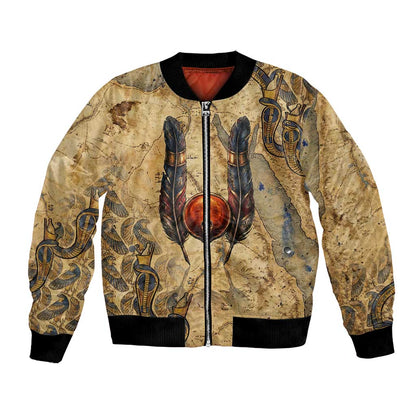 Montu Bomber Jacket Falcon Head War God Ancient Egyptian Map Feathers and Sun Disk