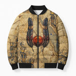 Montu Bomber Puffer Jacket Falcon Head War God Ancient Egyptian Map Feathers and Sun Disk