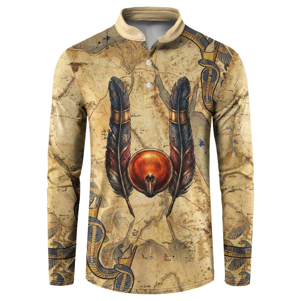Montu Button Sweatshirt Falcon Head War God Ancient Egyptian Map Feathers and Sun Disk