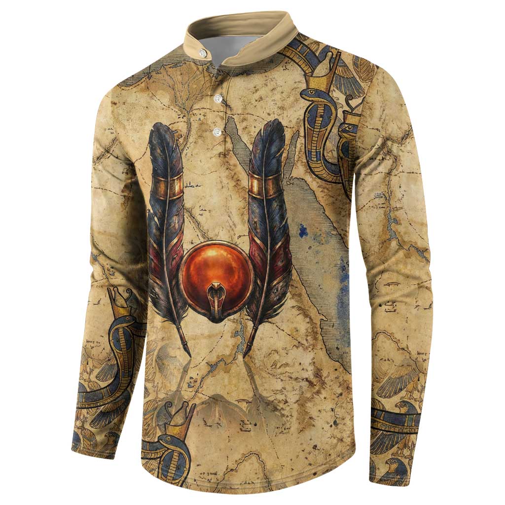 Montu Button Sweatshirt Falcon Head War God Ancient Egyptian Map Feathers and Sun Disk