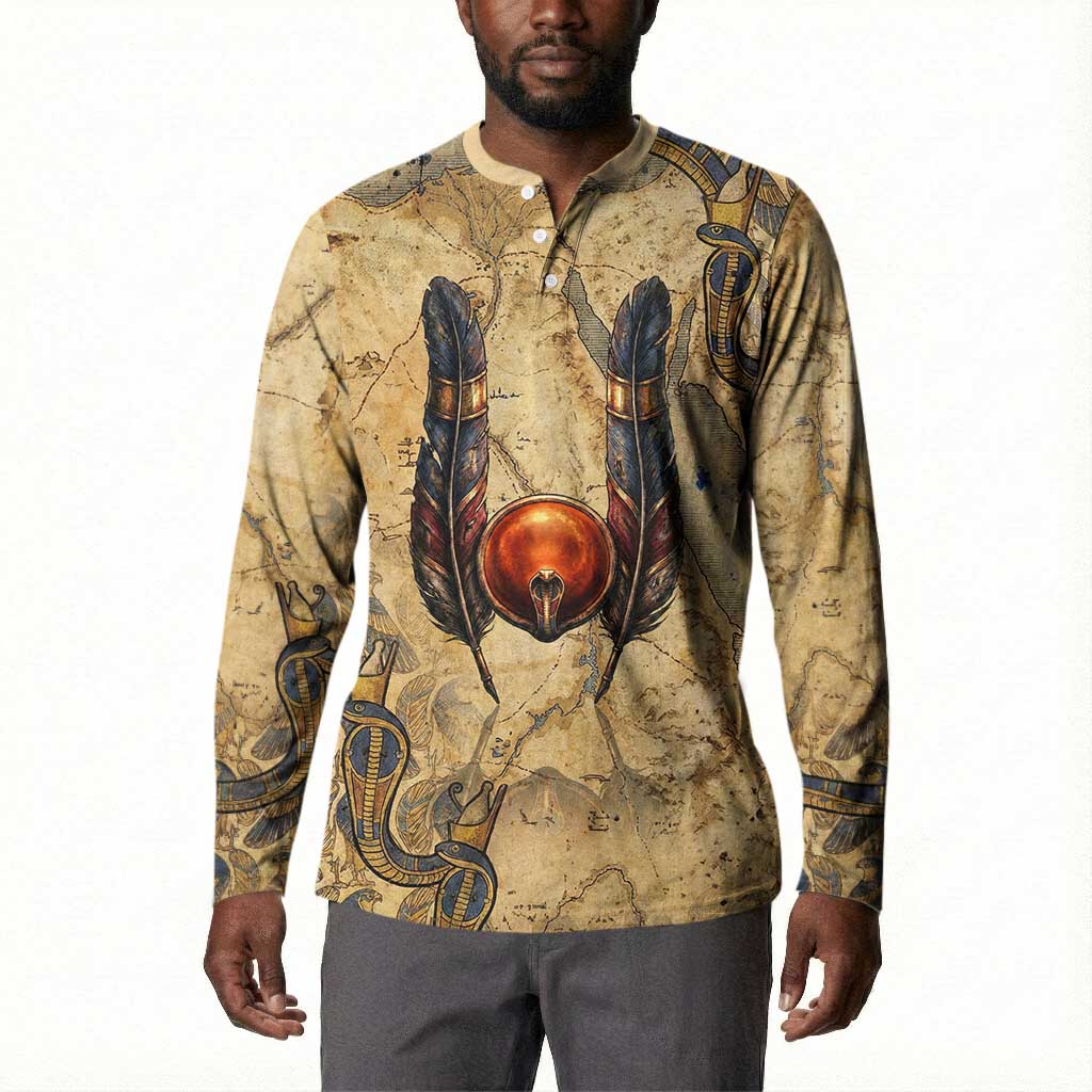 Montu Button Sweatshirt Falcon Head War God Ancient Egyptian Map Feathers and Sun Disk