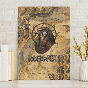Montu Canvas Wall Art Falcon Head War God Ancient Egyptian Map Feathers and Sun Disk