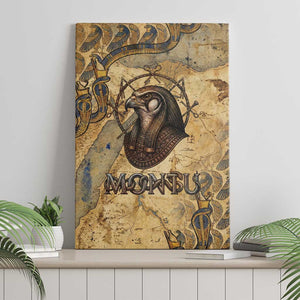 Montu Canvas Wall Art Falcon Head War God Ancient Egyptian Map Feathers and Sun Disk