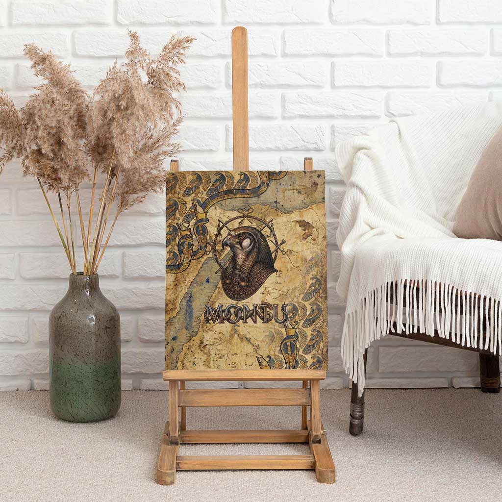 Montu Canvas Wall Art Falcon Head War God Ancient Egyptian Map Feathers and Sun Disk