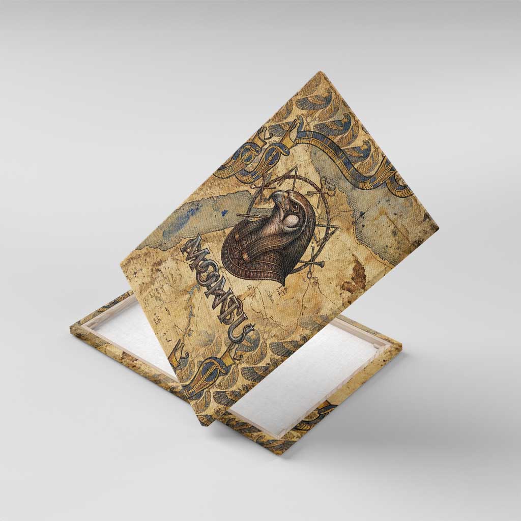 Montu Canvas Wall Art Falcon Head War God Ancient Egyptian Map Feathers and Sun Disk