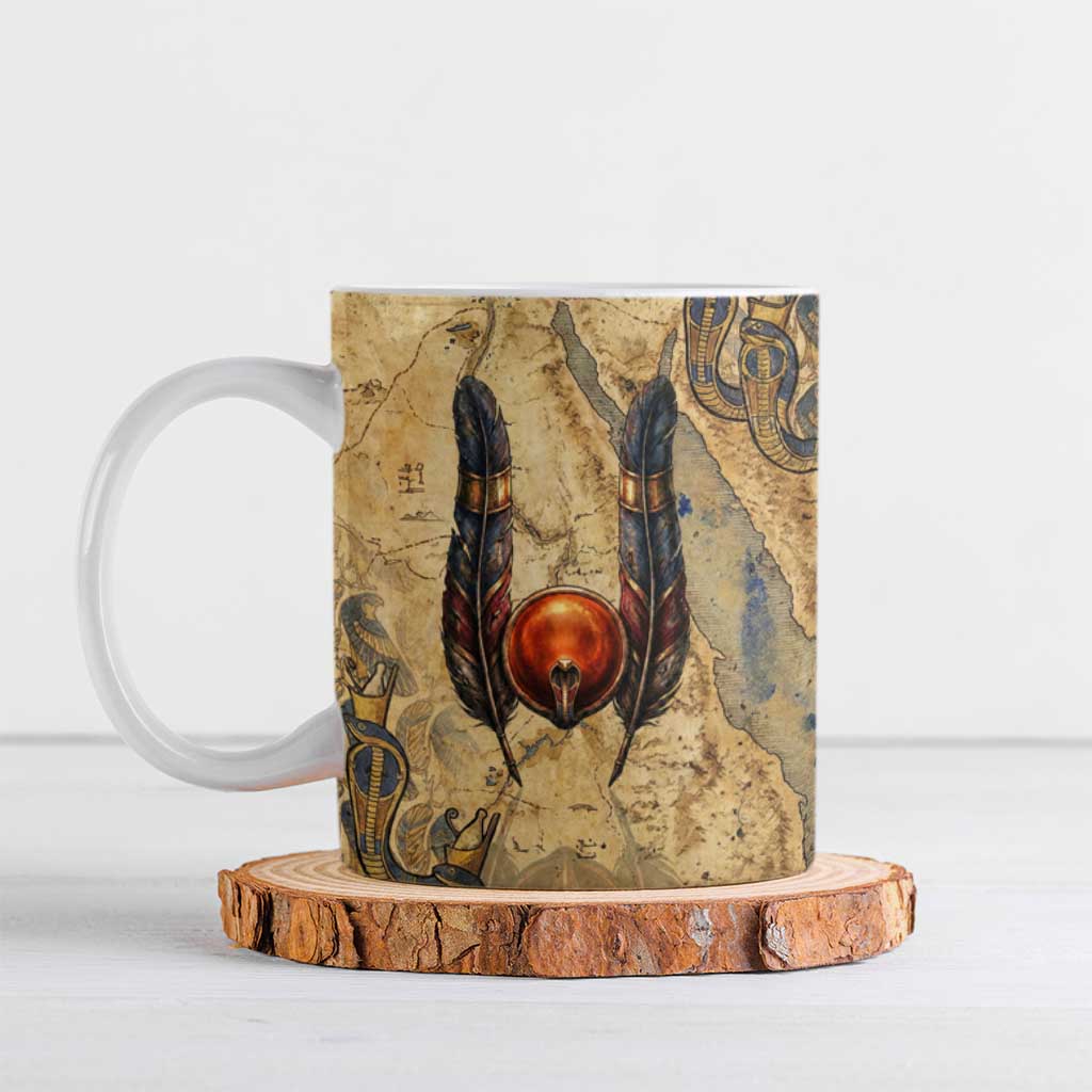 Montu Ceramic Mug Falcon Head War God Ancient Egyptian Map Feathers and Sun Disk