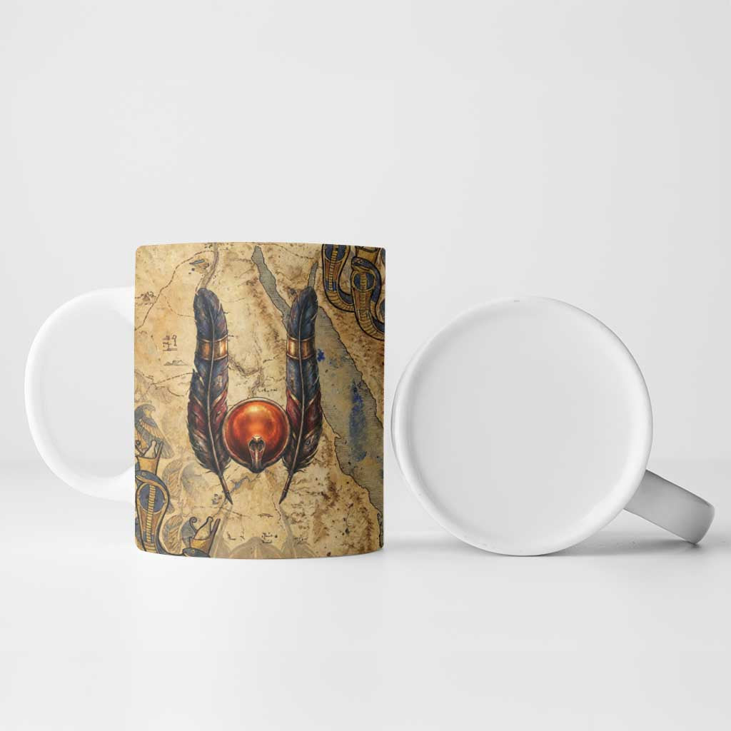 Montu Ceramic Mug Falcon Head War God Ancient Egyptian Map Feathers and Sun Disk