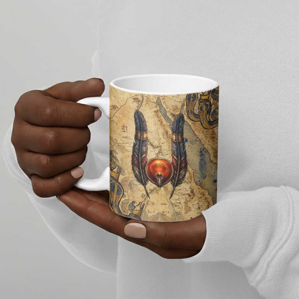Montu Ceramic Mug Falcon Head War God Ancient Egyptian Map Feathers and Sun Disk