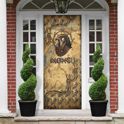 Montu Door Cover Falcon Head War God Ancient Egyptian Map Feathers and Sun Disk