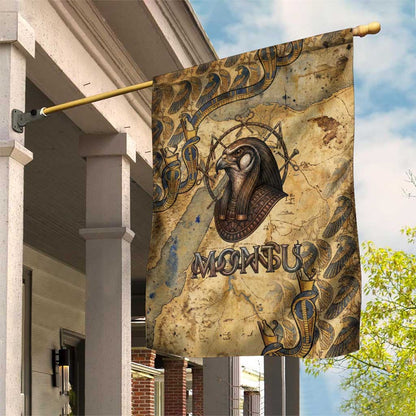 Montu Garden Flag Falcon Head War God Ancient Egyptian Map Feathers and Sun Disk