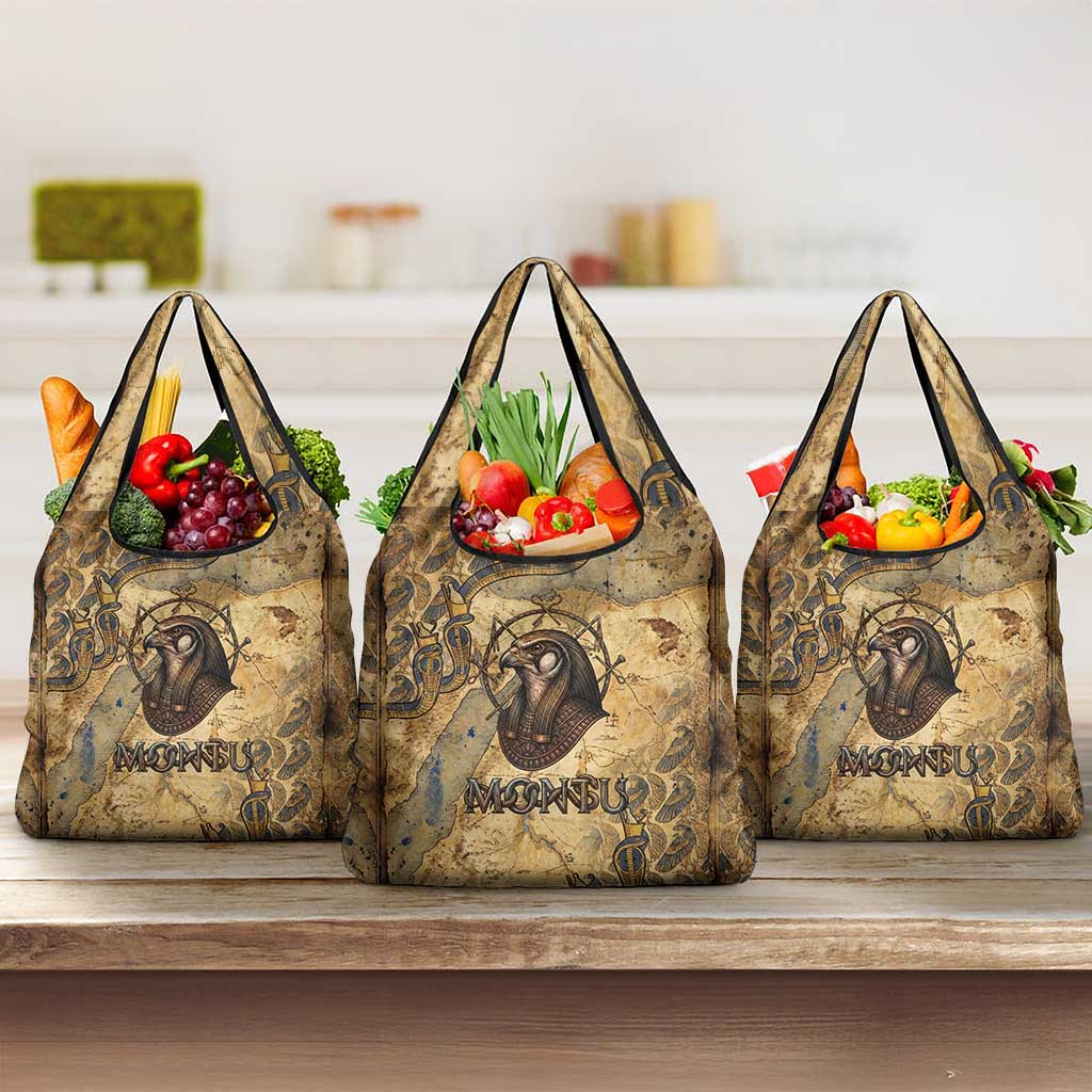 Montu Grocery Bag Falcon Head War God Ancient Egyptian Map Feathers and Sun Disk