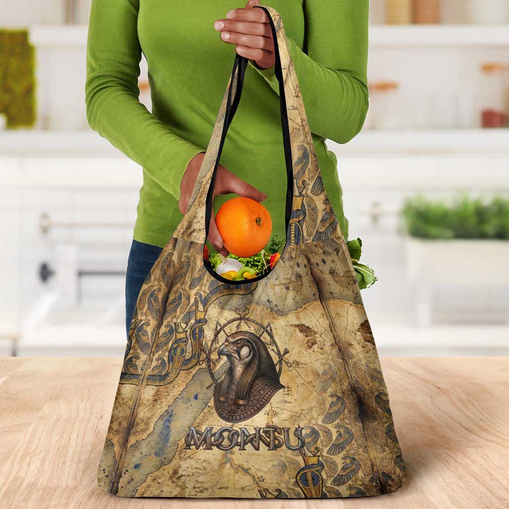 Montu Grocery Bag Falcon Head War God Ancient Egyptian Map Feathers and Sun Disk