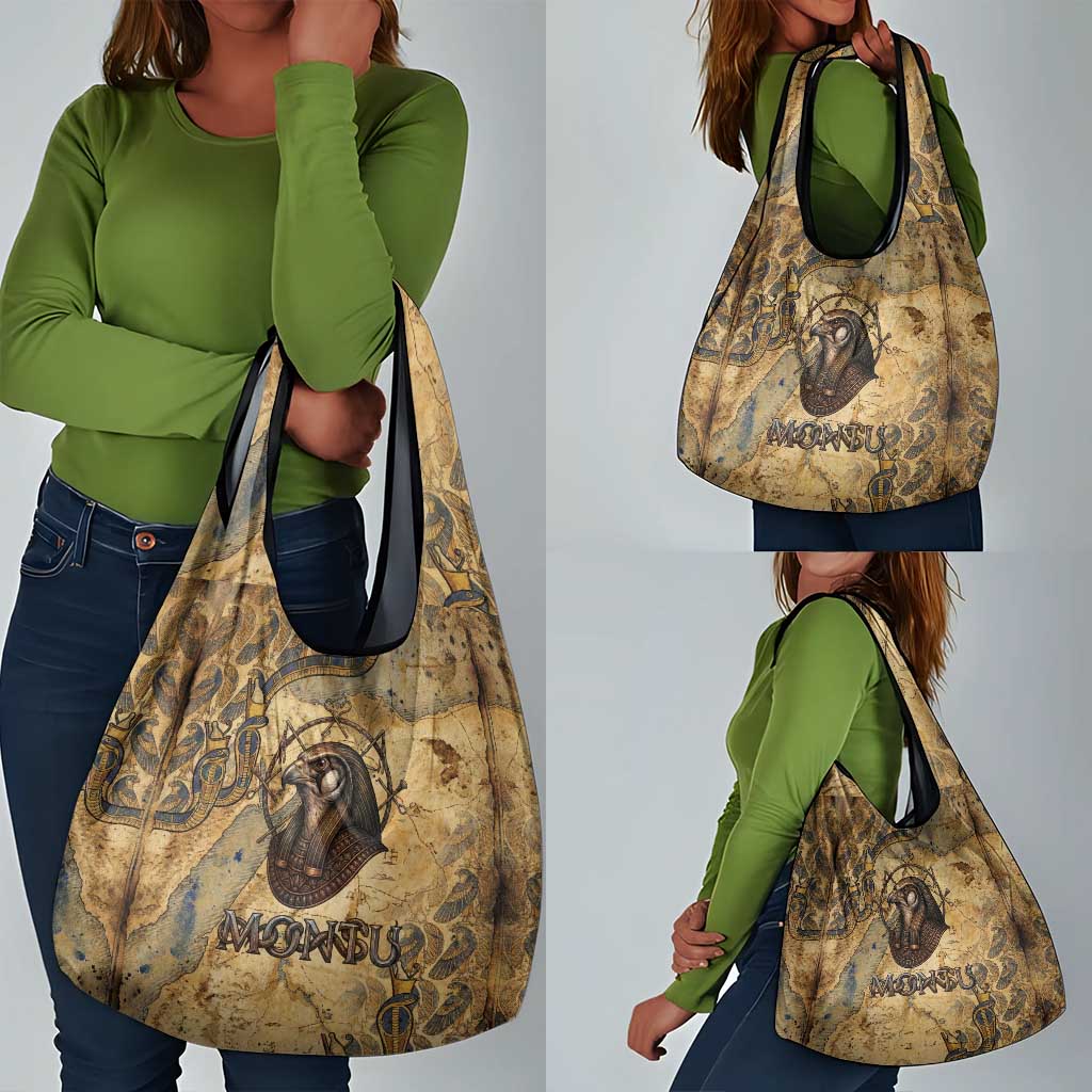 Montu Grocery Bag Falcon Head War God Ancient Egyptian Map Feathers and Sun Disk