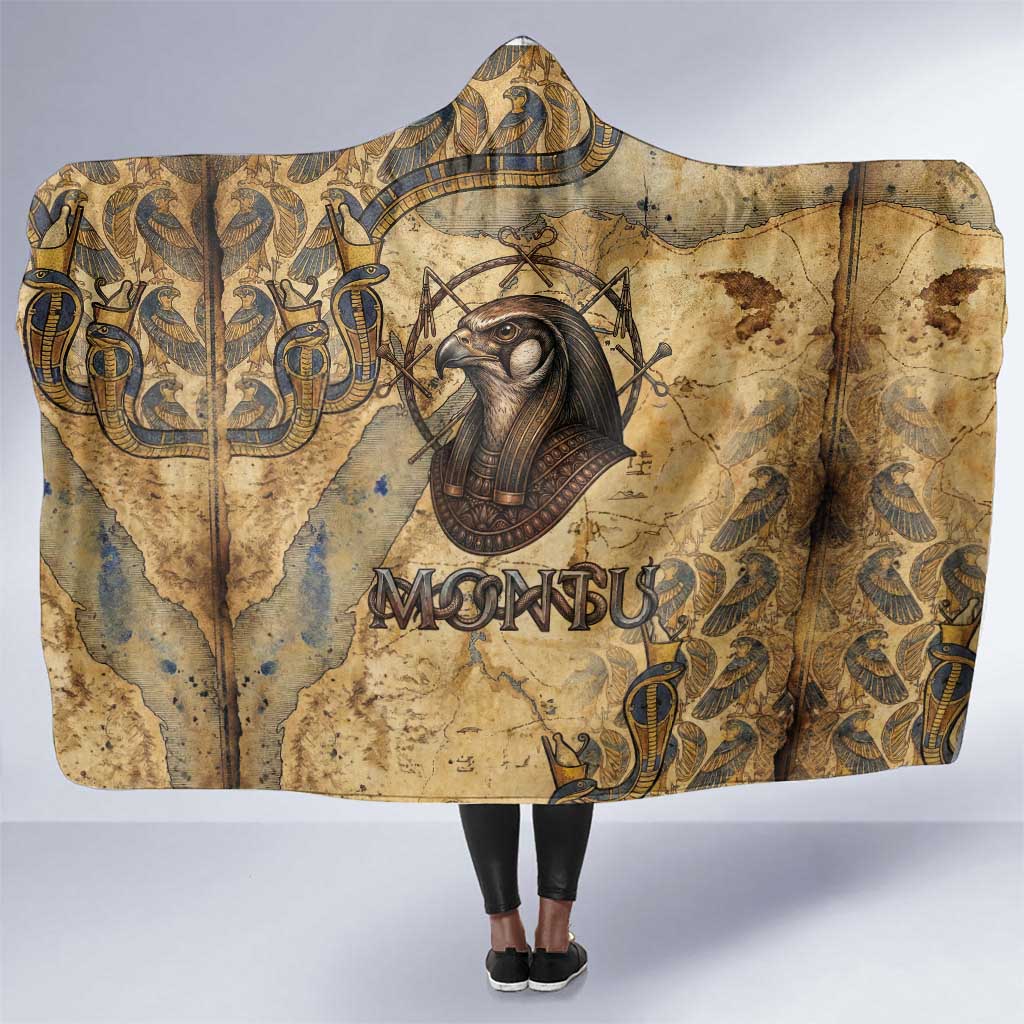 Montu Hooded Blanket Falcon Head War God Ancient Egyptian Map Feathers and Sun Disk