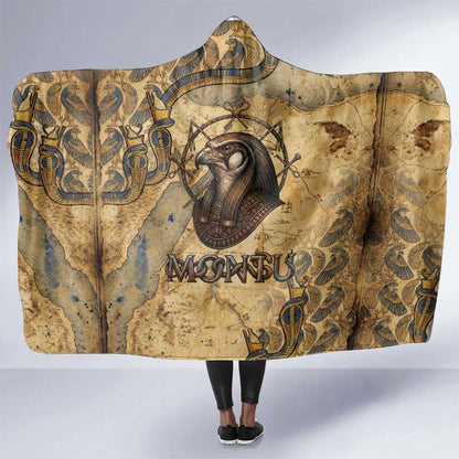 Montu Hooded Blanket Falcon Head War God Ancient Egyptian Map Feathers and Sun Disk