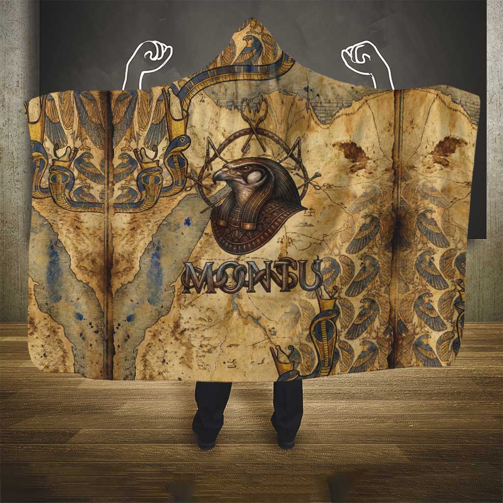 Montu Hooded Blanket Falcon Head War God Ancient Egyptian Map Feathers and Sun Disk