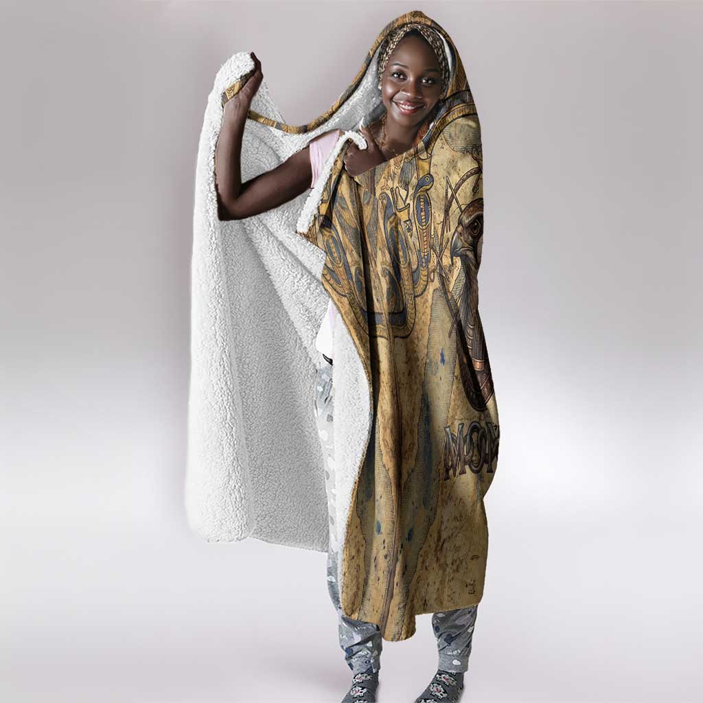 Montu Hooded Blanket Falcon Head War God Ancient Egyptian Map Feathers and Sun Disk