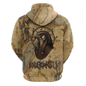 Montu Hoodie Falcon Head War God Ancient Egyptian Map Feathers and Sun Disk