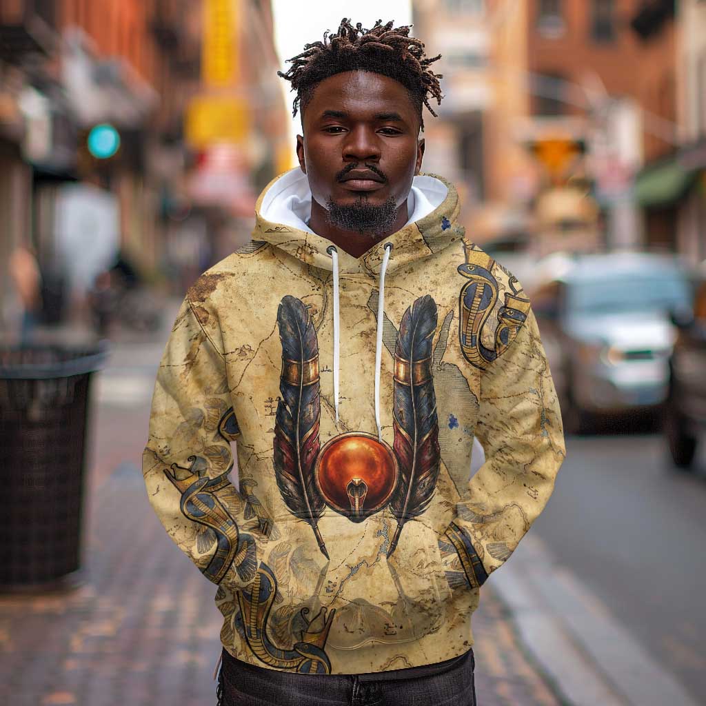 Montu Hoodie Falcon Head War God Ancient Egyptian Map Feathers and Sun Disk