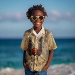 Montu Kid Hawaiian Shirt Falcon Head War God Ancient Egyptian Map Feathers and Sun Disk