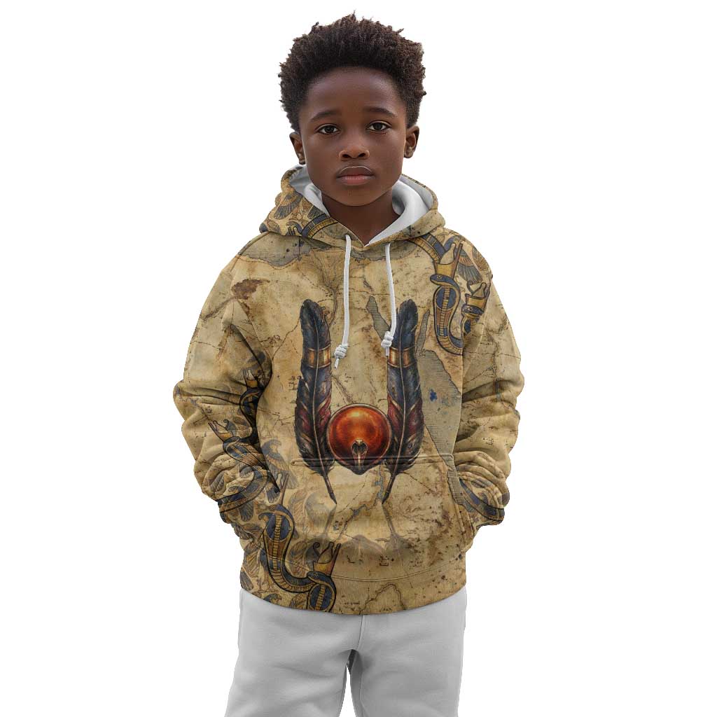Montu Kid Hoodie Falcon Head War God Ancient Egyptian Map Feathers and Sun Disk