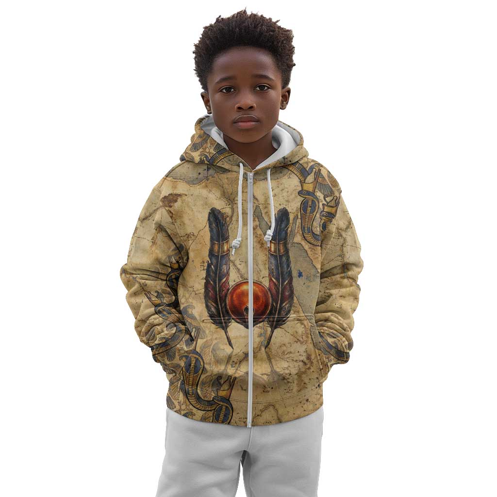 Montu Kid Hoodie Falcon Head War God Ancient Egyptian Map Feathers and Sun Disk