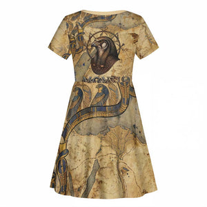 Montu Kid Short Sleeve Dress Falcon Head War God Ancient Egyptian Map Feathers and Sun Disk