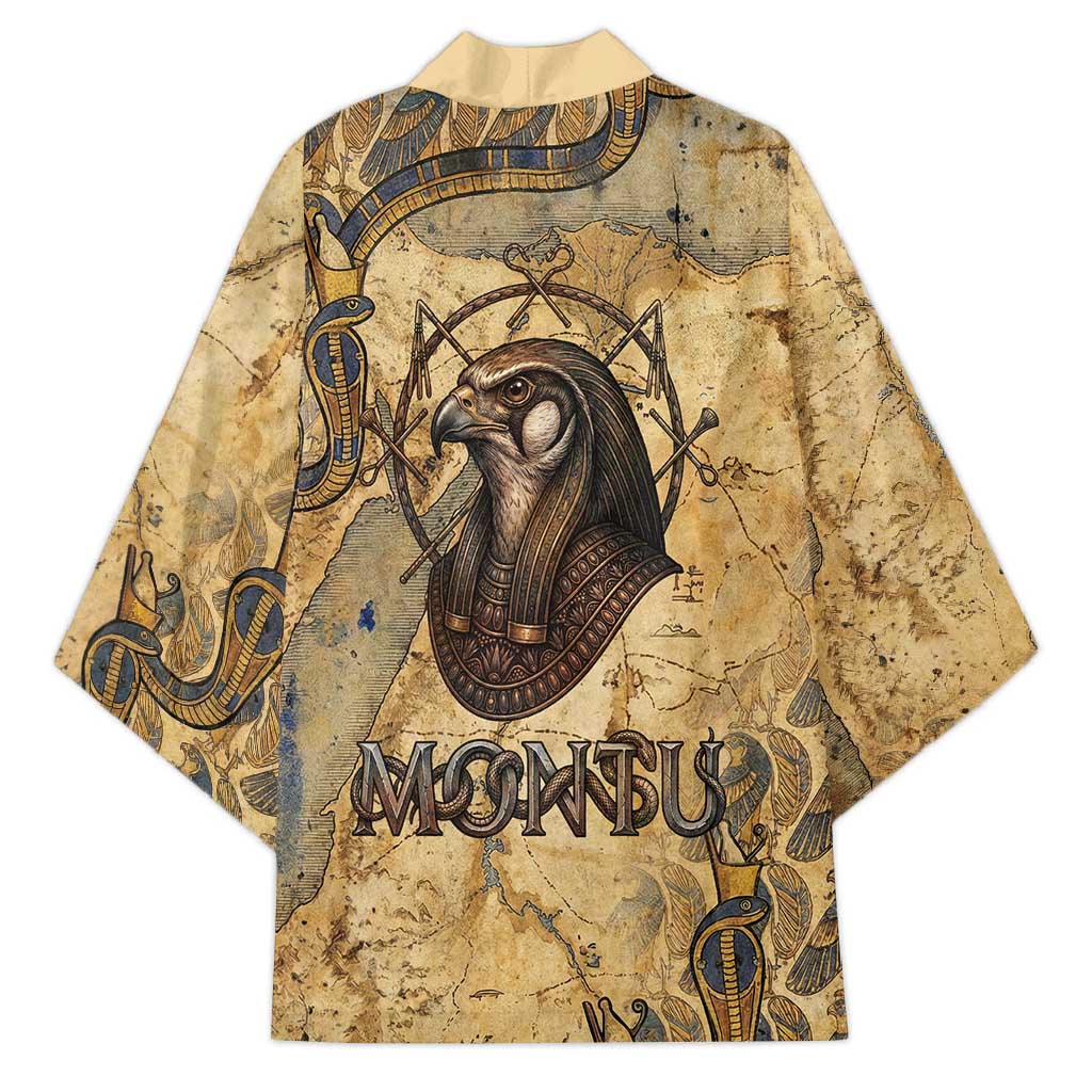 Montu Kimono Falcon Head War God Ancient Egyptian Map Feathers and Sun Disk